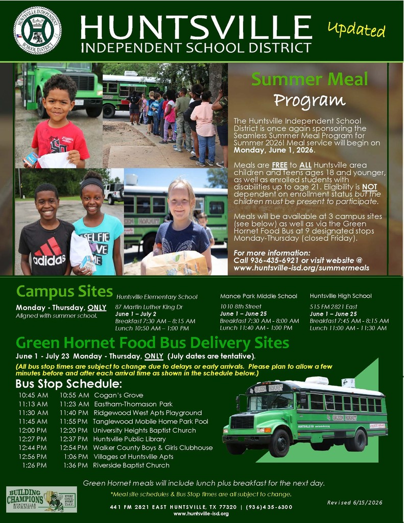 UPDATED - HISD Summer Meal Program as of 6/15/2026