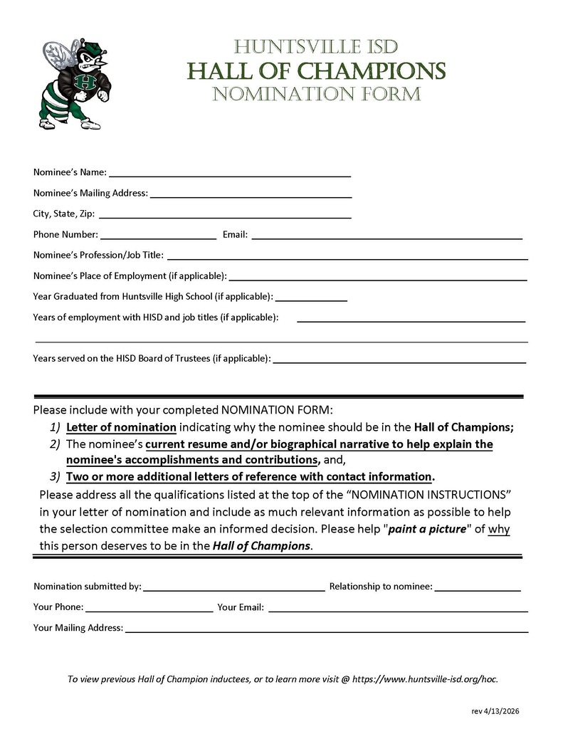 Hall of Champions Nomination Form graphic