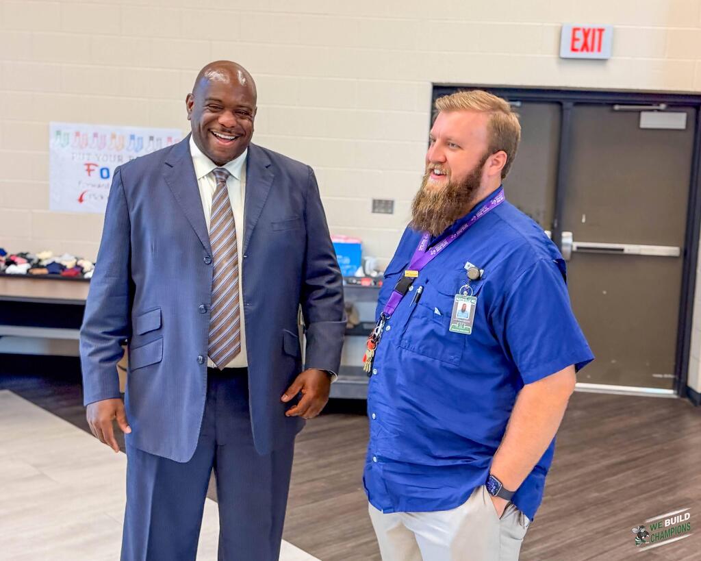 Mr. Fanning laughing with teacher at MPMS