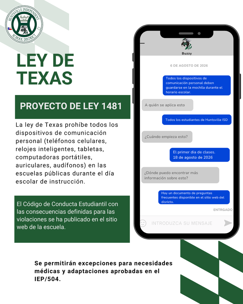 House Bill 1481 Cell Phone guidelines Spanish