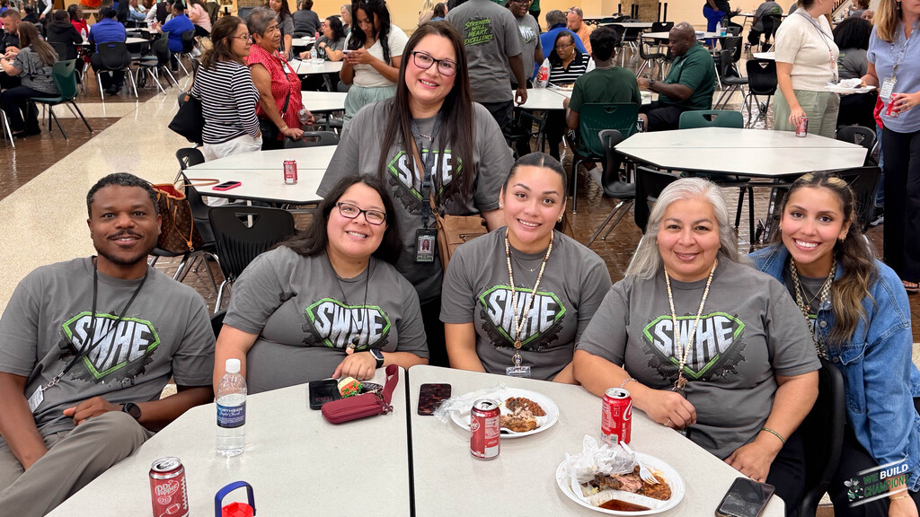 Staff and faculty from Scott Johnson Elementary School in matching shirts