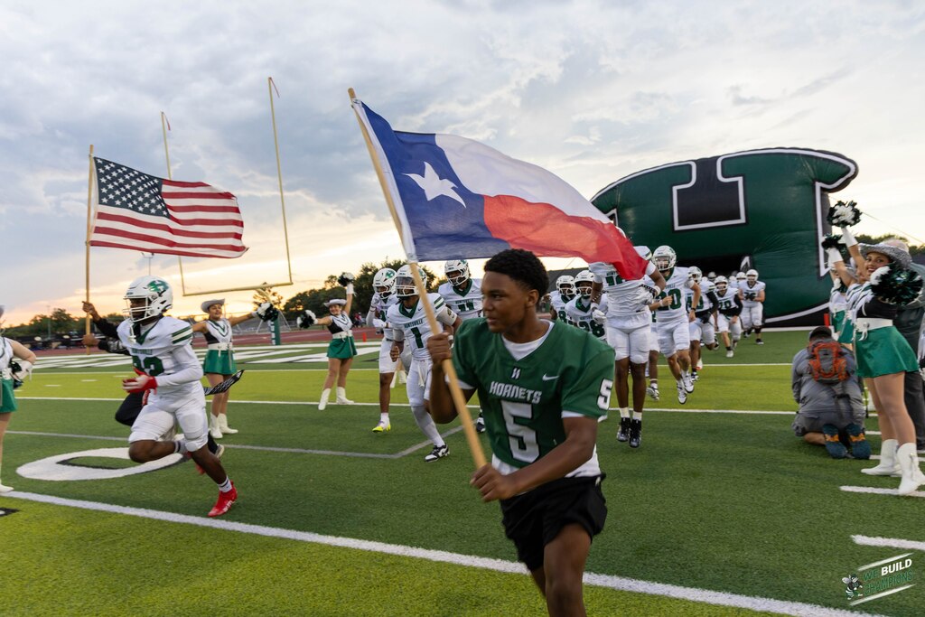 coming out of the tunnel with the flags