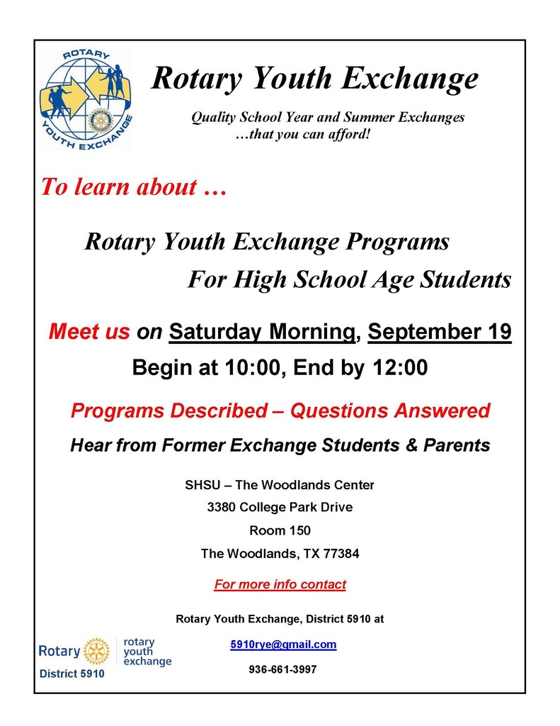 Rotary Youth Exchange meeting flyer
