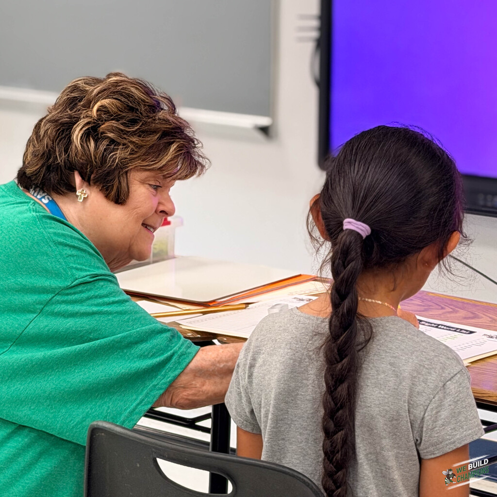 lady working with student