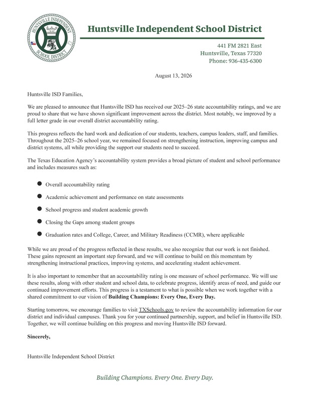 2026 HISD Accountability Results - Parent Letter