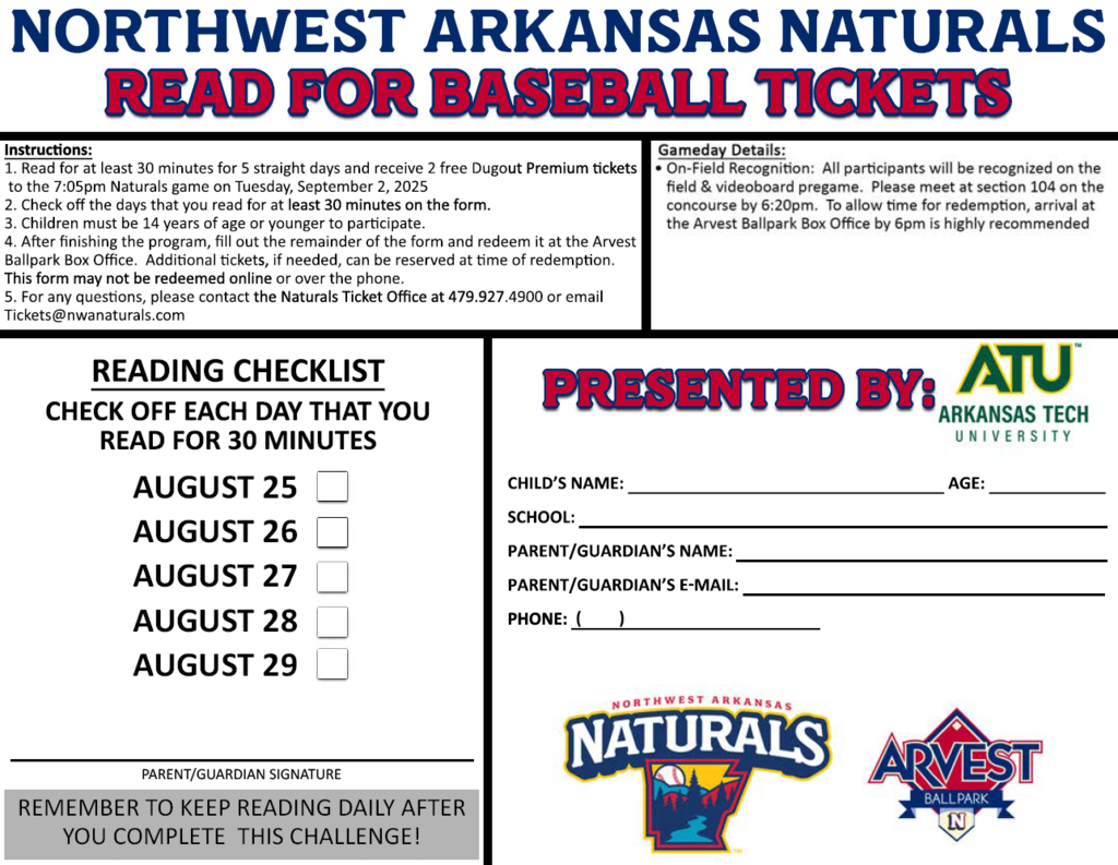 NWA Naturals Read for Baseball Tickets Challenge