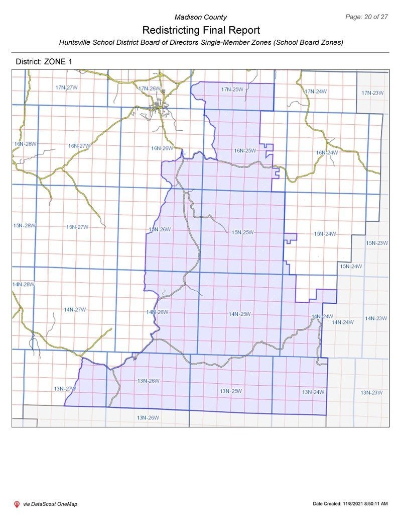 map of Huntsville School District zone 1