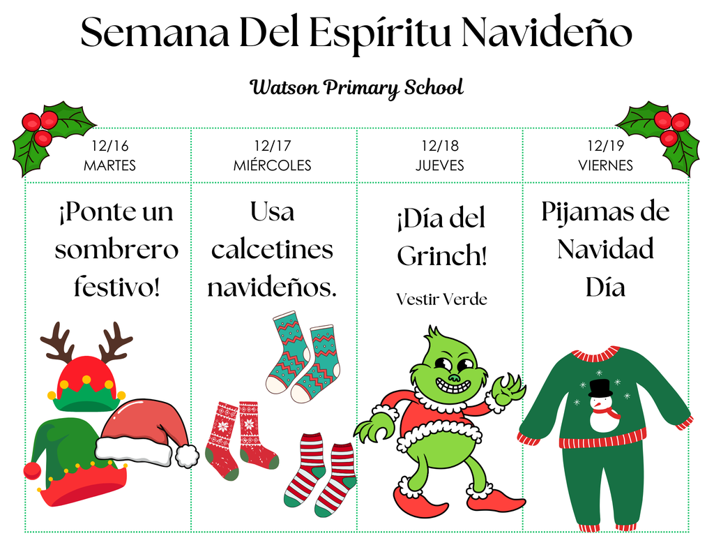 Christmas Spirit Week Dress Up Schedule