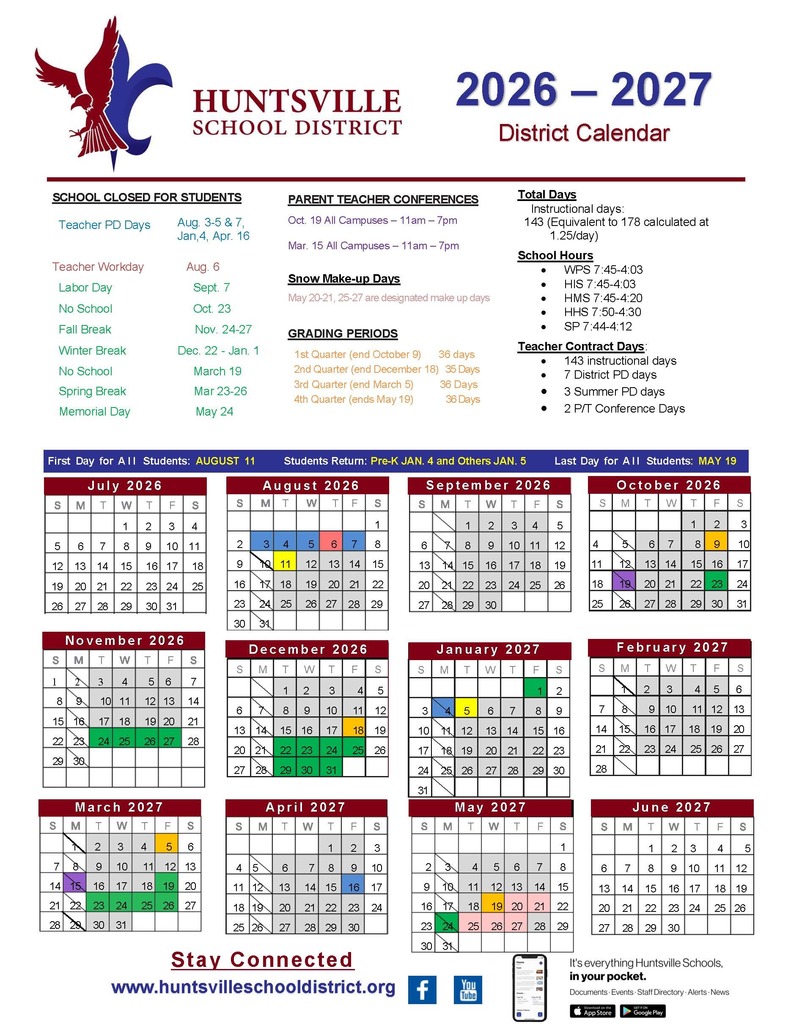 HSD Calendar 2026-2027