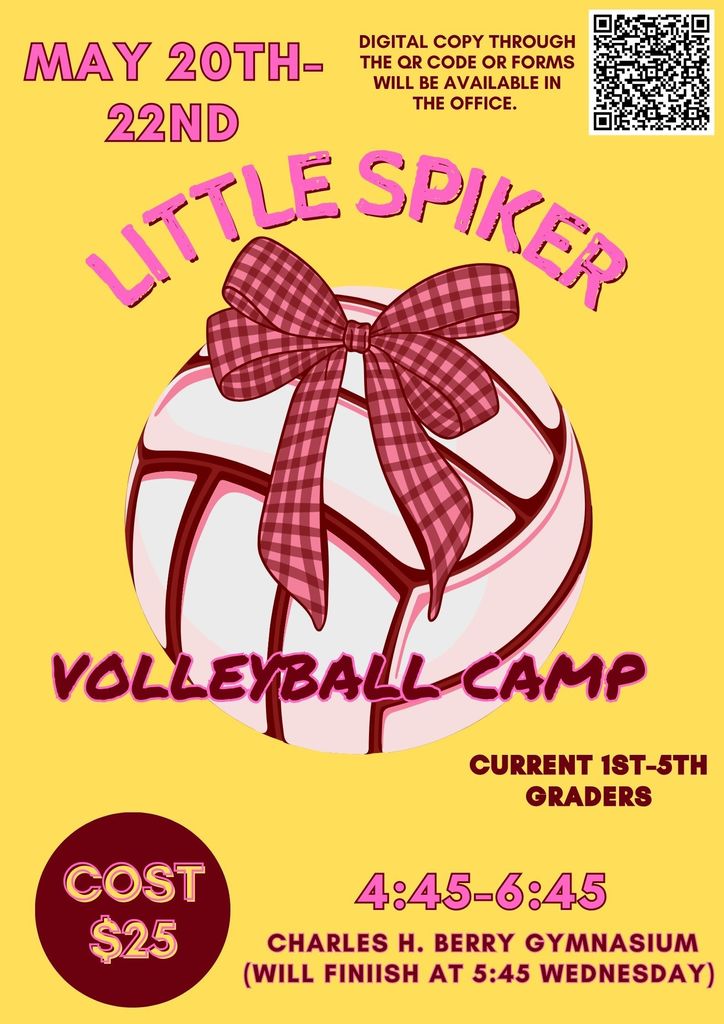 Little Spikers Volleyball Camp / May 20th - 22nd / $25 / 1st through 5th Graders