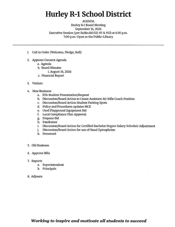 Board Meeting Agenda