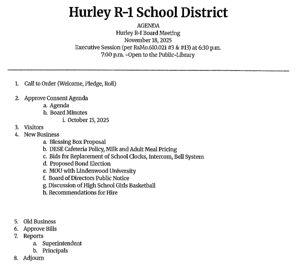 Board Meeting Agenda