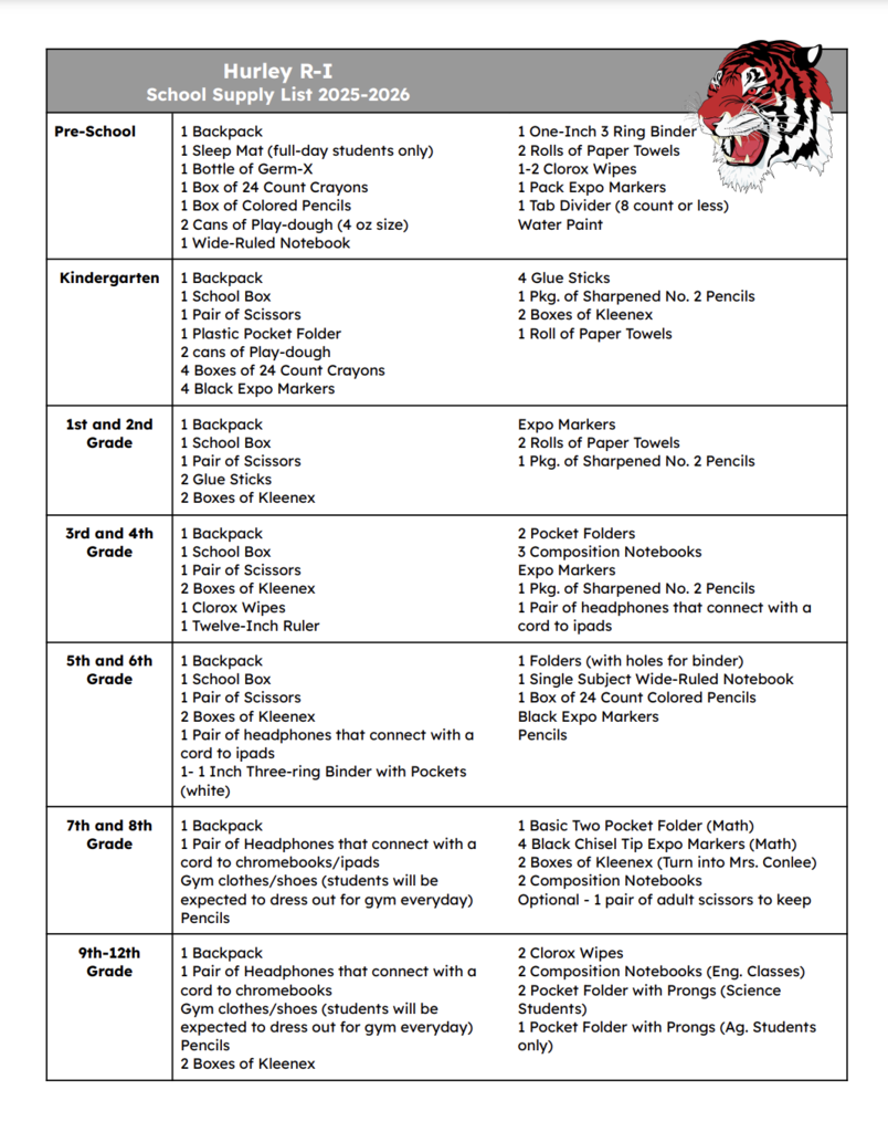 School Supply List
