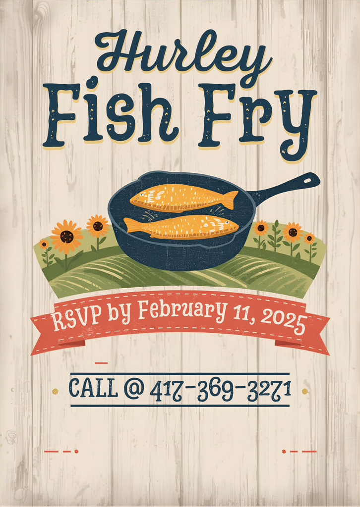 Rustic Fish Fry Flyer with Skillet Illustration