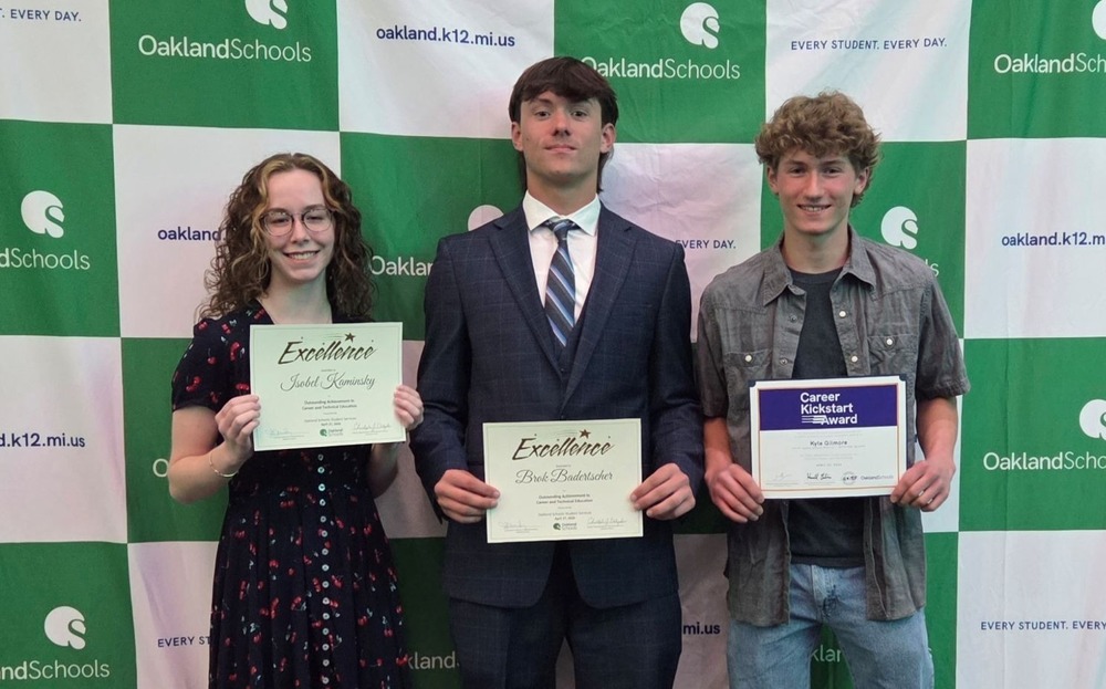 CONGRATULATIONS to Huron Valley's CTE Students of the Year from Lakeland and Milford High Schools. The students were recognized on April 26th at Oakland Schools.