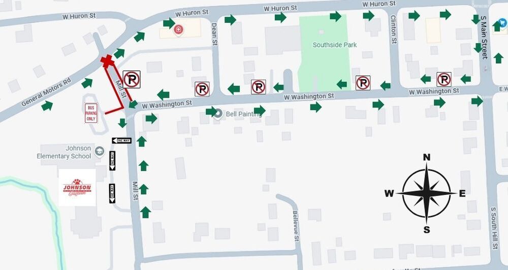 Map of roads around Johnson Elementary School