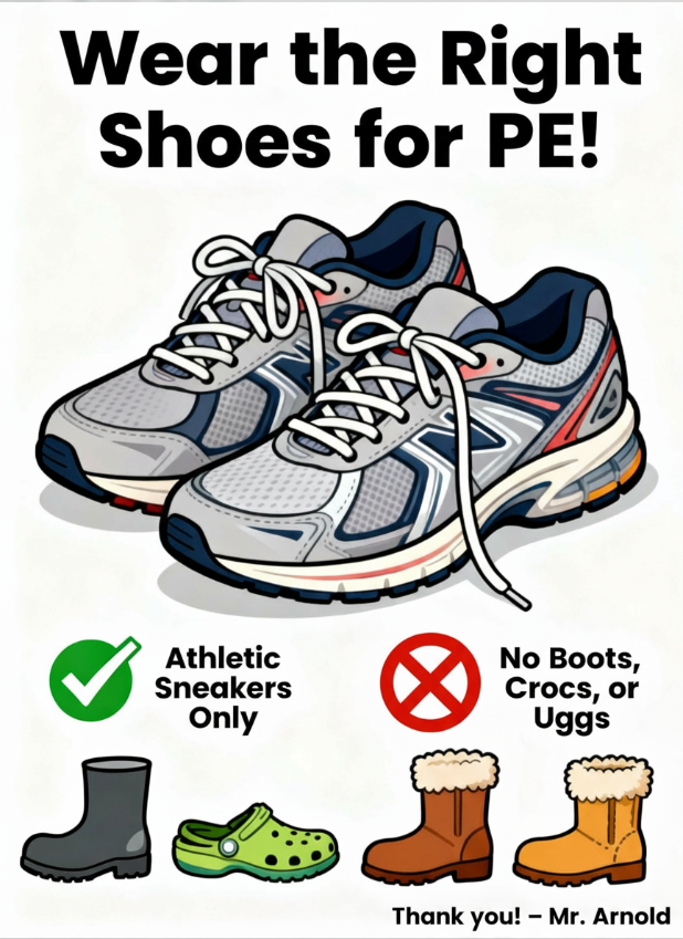Please wear the appropriate shoes to PE.