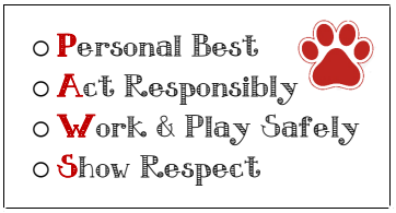 PAWS Winners - Personal Best; Act Responsibly; Work & Play Safely and Show Respect