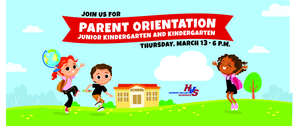save the date join us for parent orientation junior kindergarten and kindergarten thursday march 13 6pm save the date - graphic includes images of cartoon children 