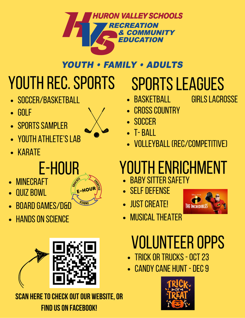 HV Rec and Ed Fall Program Offerings - Youth Rec Sports, Sports Leagues, E-Hour, Youth Enrichment and Volunteer Opportunities