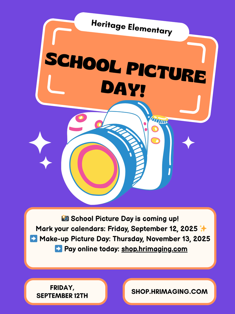 📸 School Picture Day is coming up! Mark your calendars: Friday, September 12, 2025 ✨  ➡️ Make-up Picture Day: Thursday, November 13, 2025 ➡️ Pay online today: shop.hrimaging.com