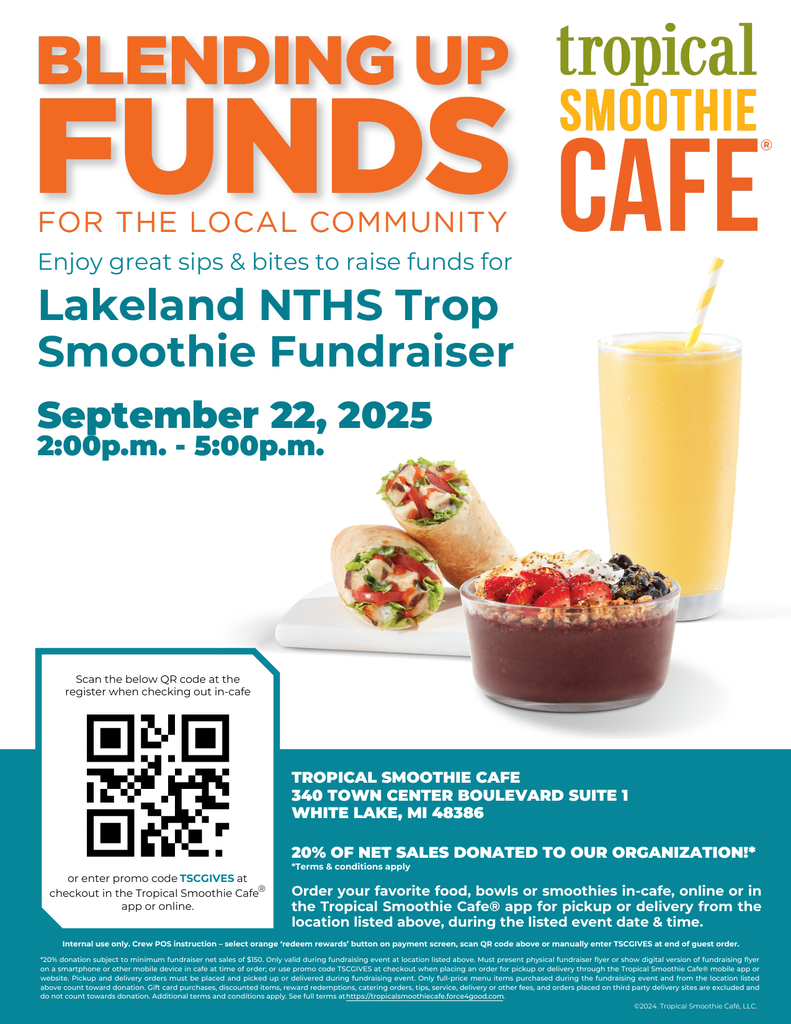 Top Smoothie Fundraiser flyer for NTHS