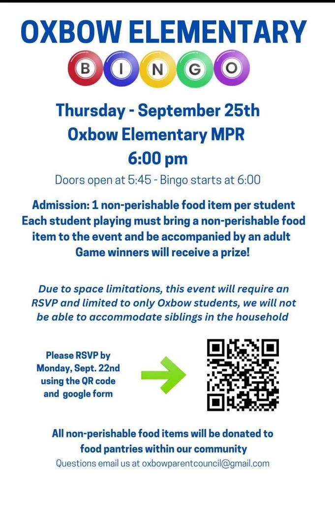 Flyer with information on Bingo Night at Oxbow
