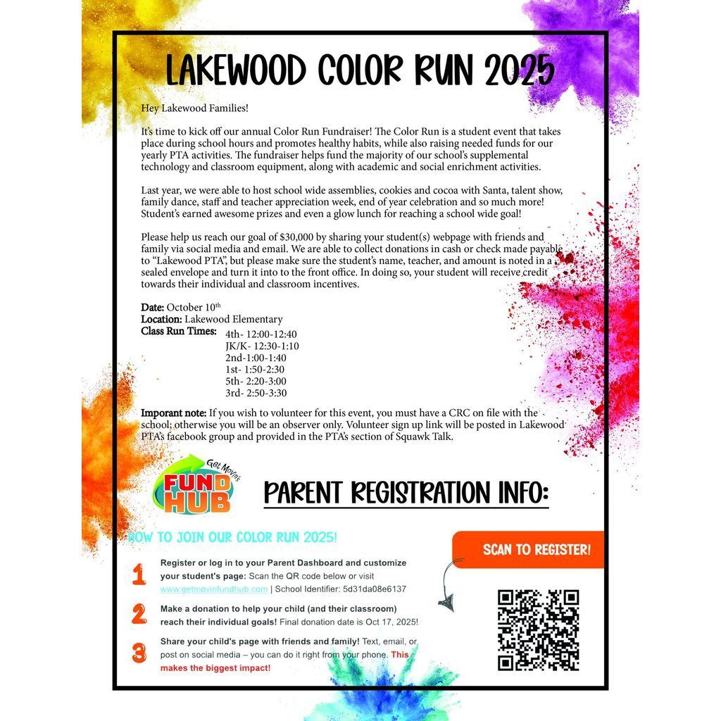 lakewood color run info flyer