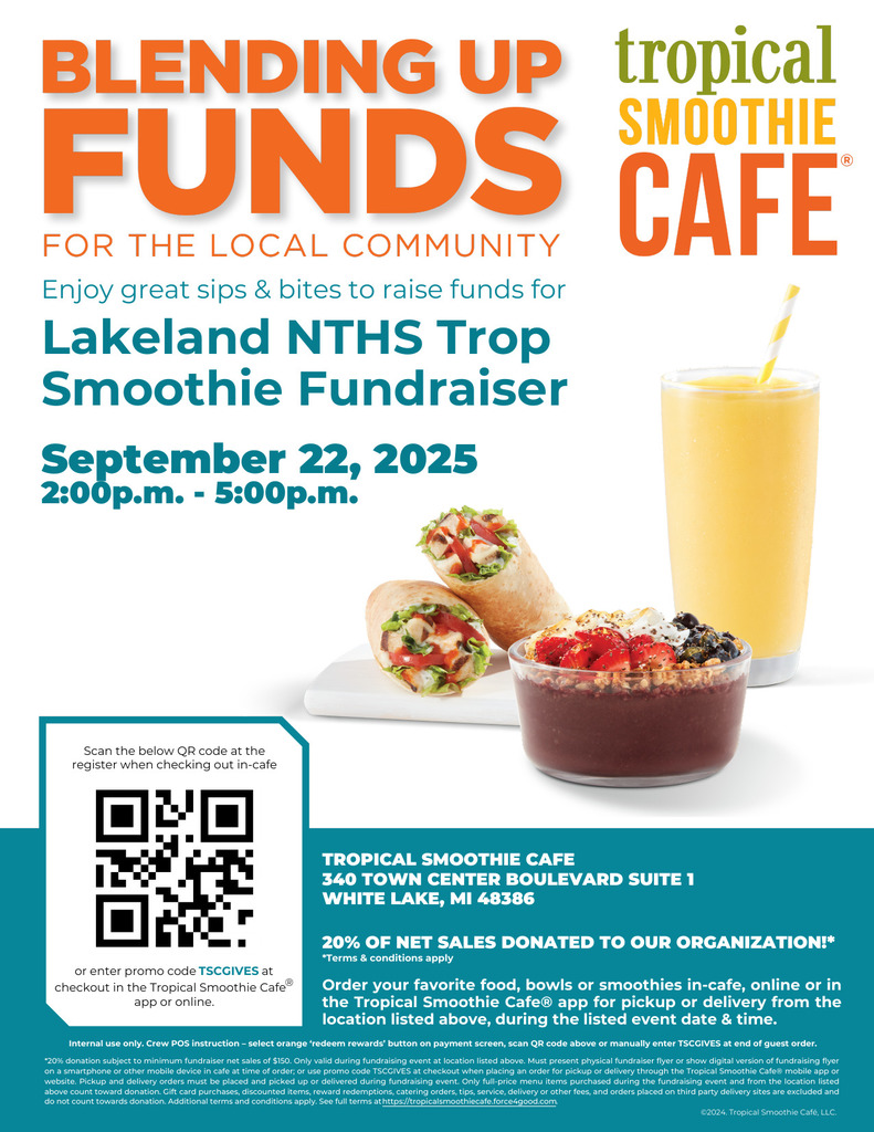 Trop Smoothie fundraiser flyer