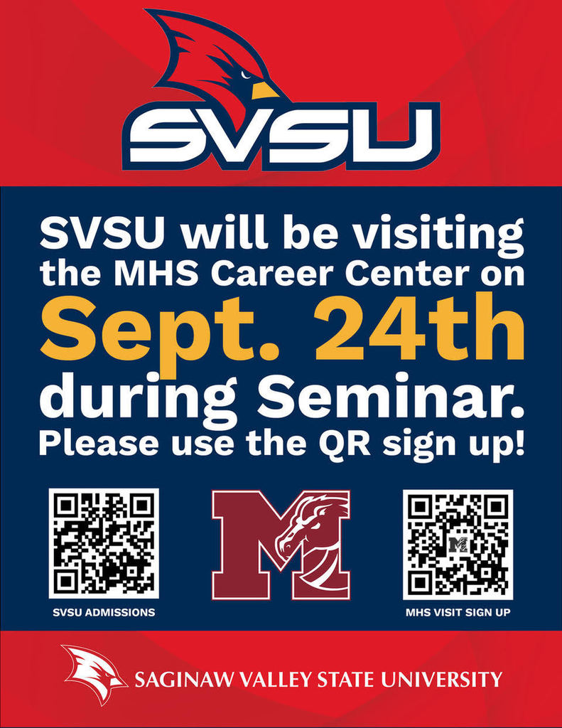 SVSU will be in the career center today during seminar.