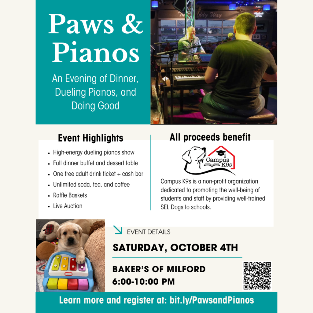 Promo for An Evening of Dinner, Dueling Pianos, and Doing Good for Campus K9s