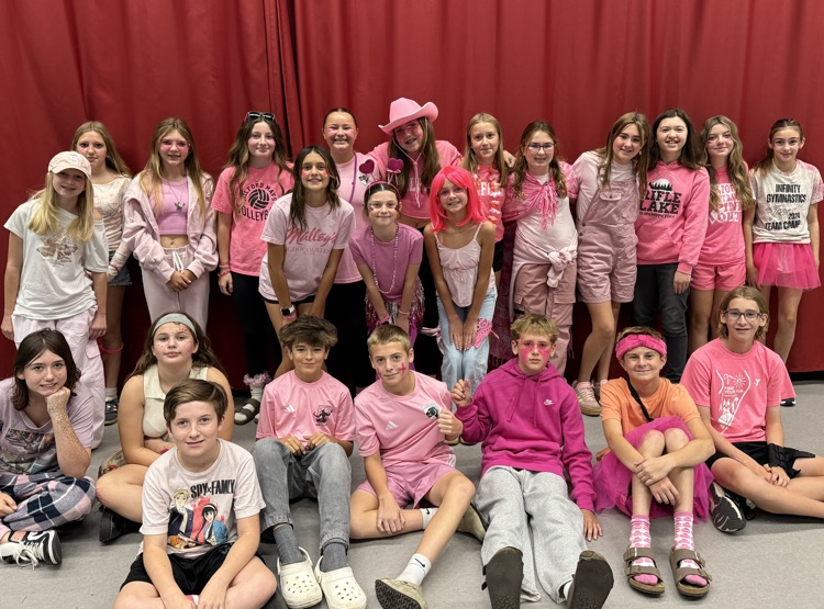 Spirit Week day 3...Pink Out! Tomorrow is Class Color Day. 6th wear white, 7th wear red, 8th wear black. #wearemuir