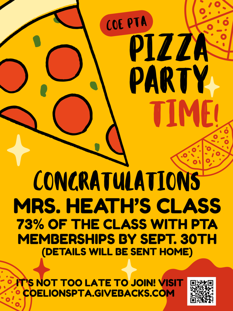 Congratulations to Mrs. Heath's class for winning the pizza party!