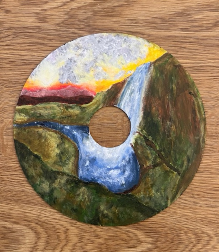 8th grade students explored space, depth, and composition using an unexpected canvas - vintage 45 vinyl records. The circular format and textured surface challenged students to adapt their techniques, resulting in unique works of art! #wearemuir