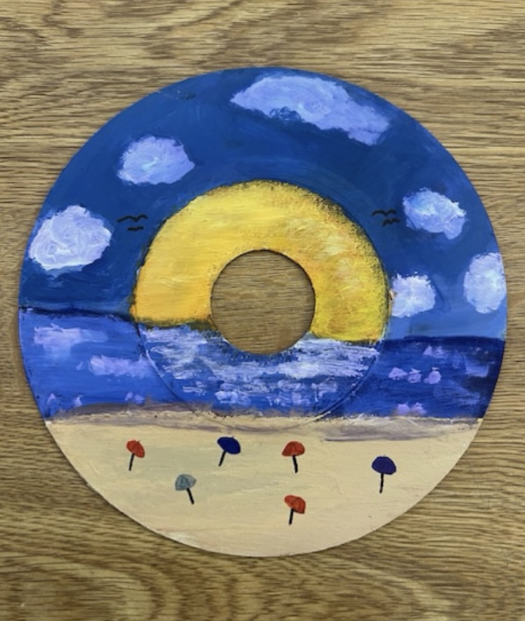 8th grade students explored space, depth, and composition using an unexpected canvas - vintage 45 vinyl records. The circular format and textured surface challenged students to adapt their techniques, resulting in unique works of art! #wearemuir