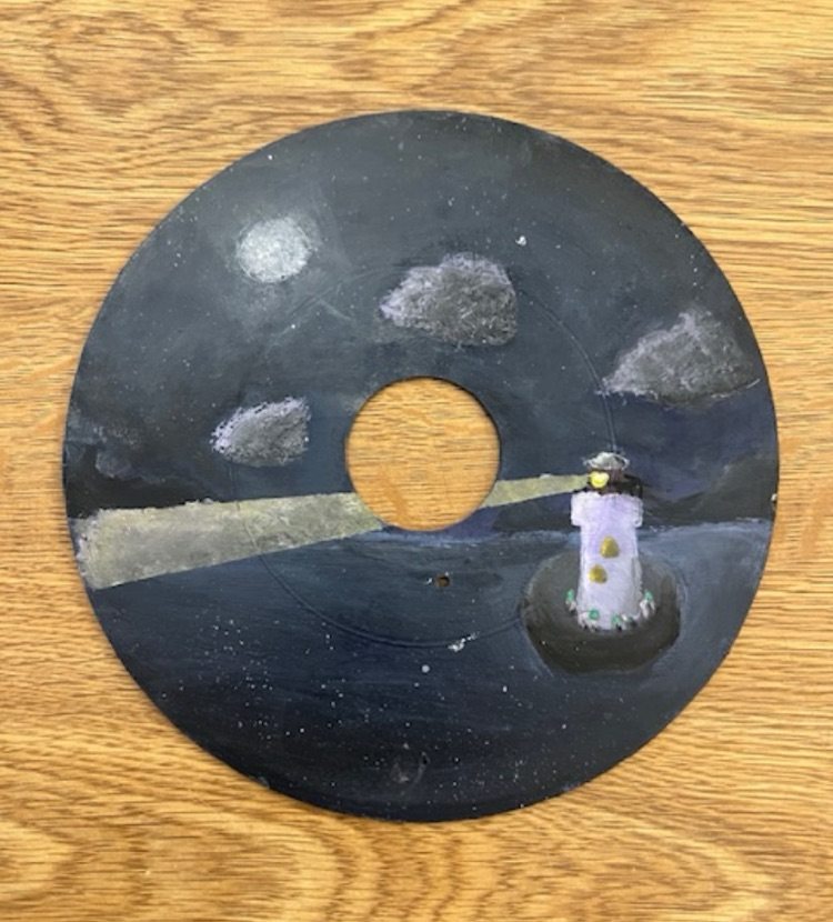 8th grade students explored space, depth, and composition using an unexpected canvas - vintage 45 vinyl records. The circular format and textured surface challenged students to adapt their techniques, resulting in unique works of art! #wearemuir