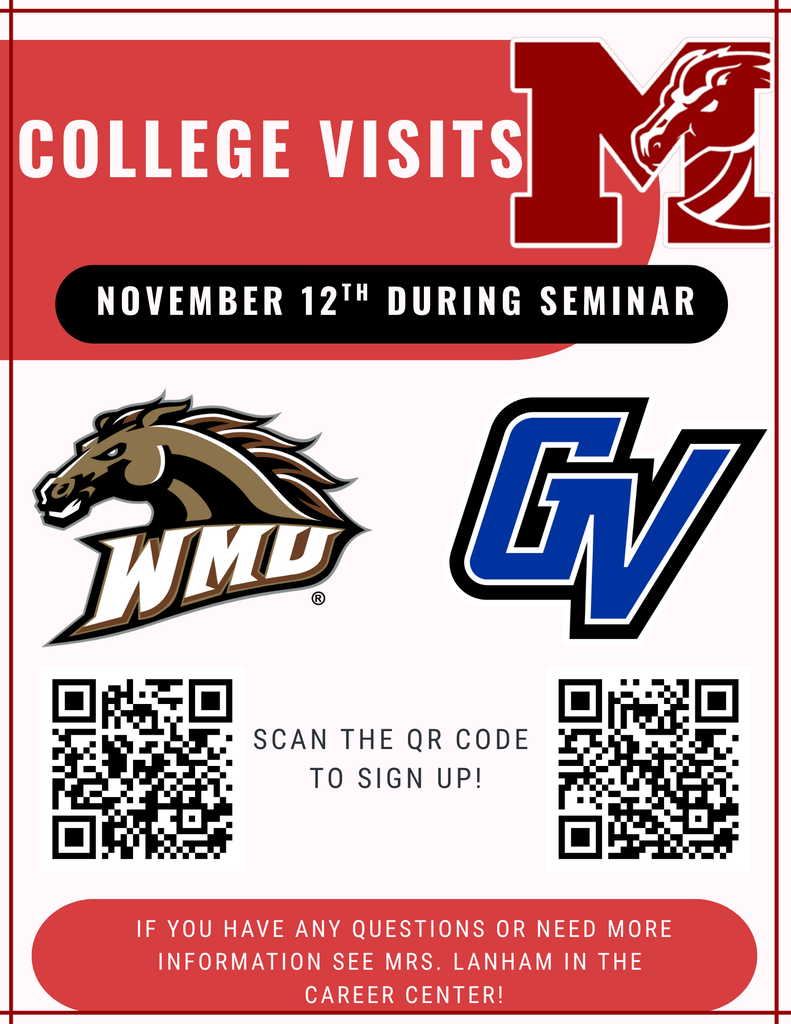 Western Michigan and Grand Valley will be in the Career Center this Wednesday! Please sign up in advance.