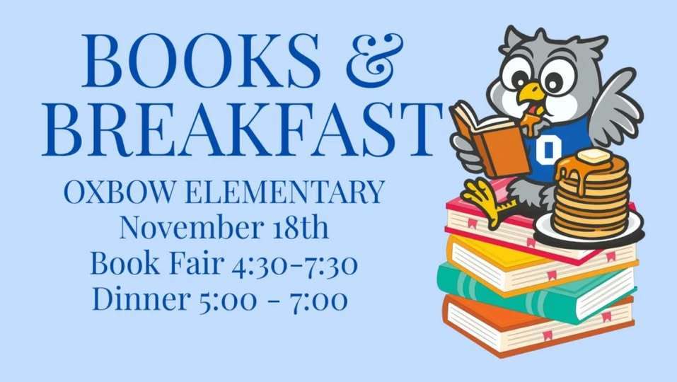 Books and Breakfest flyer with info on the event for the book fair