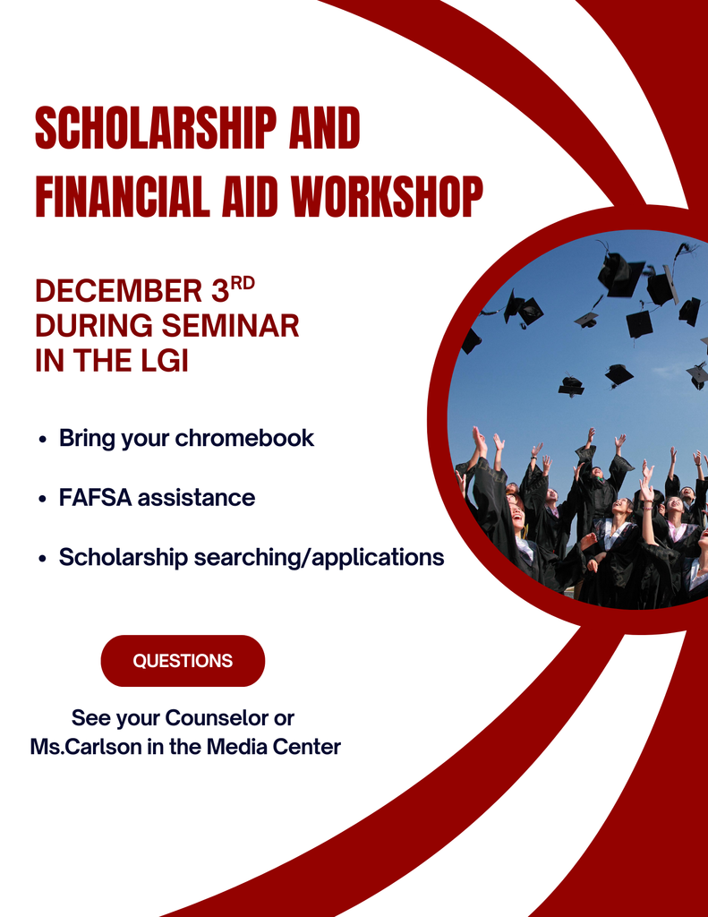 Scholarship and financial aid workshop happening during seminar on 12/3.