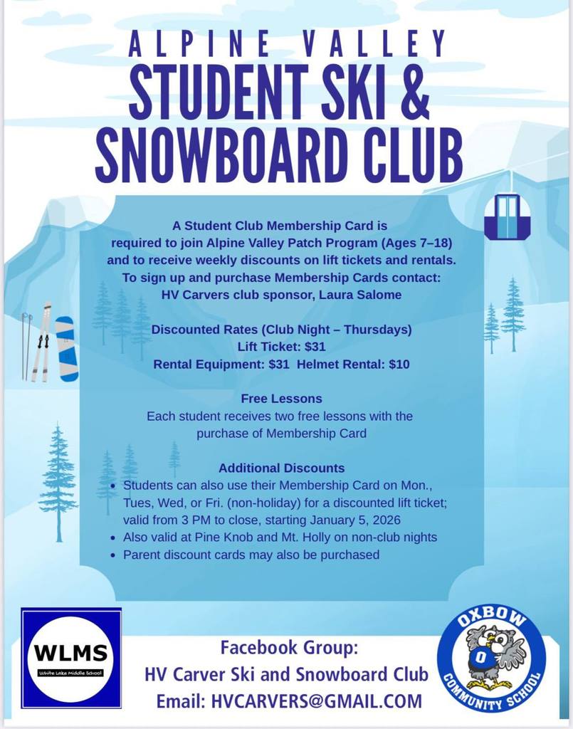 Ski/Snowboard Club flyer with info. 