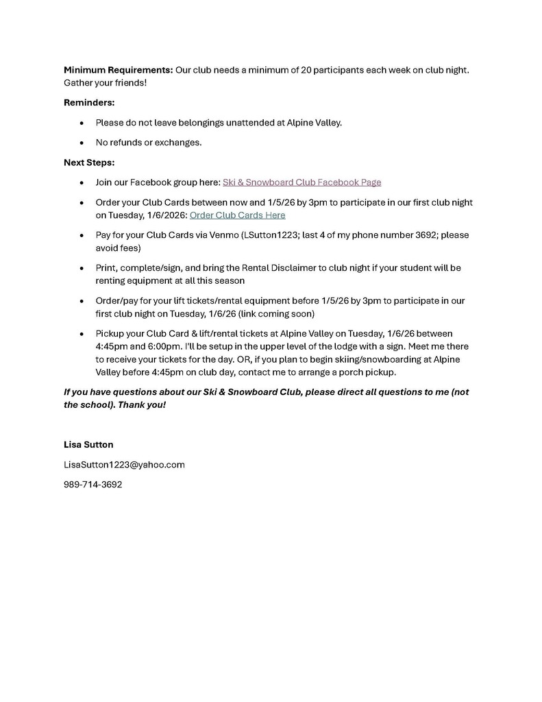 Ski Club Information