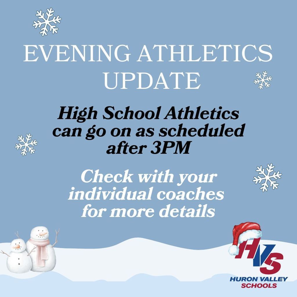 Update about evening athletics on snow day 12/10