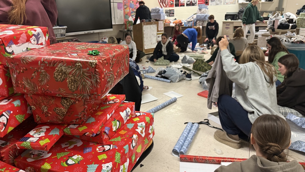 Students wrapping gifts for 'Milford Miracles'