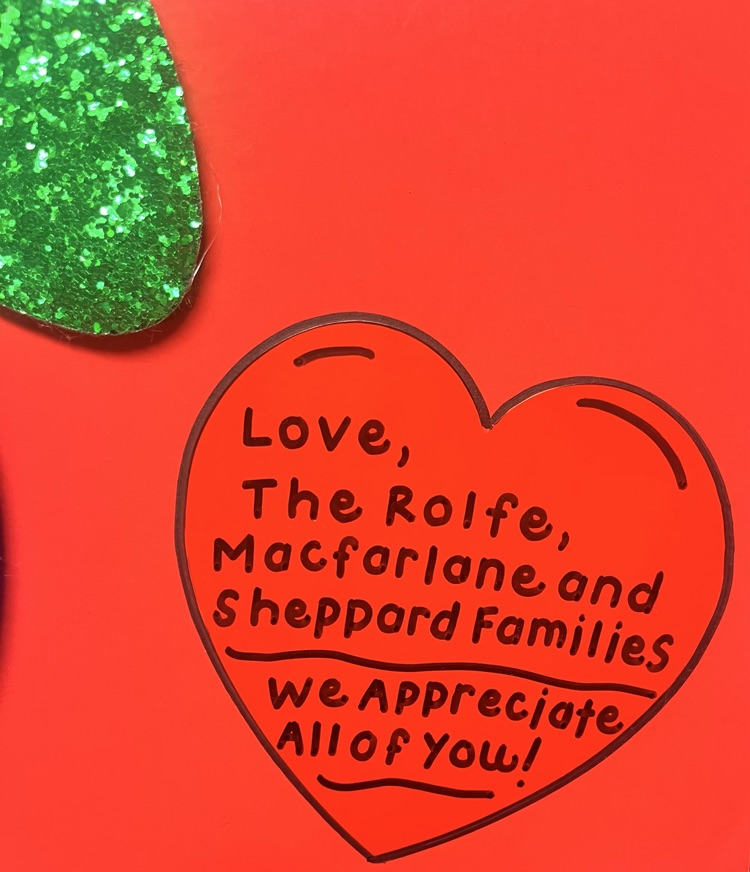 Thank you to the McFarlane, Rolfe and Sheppard families for this week's Adopt a Lounge! Your generous breakfast was a great start to our Friday! #wearemuir