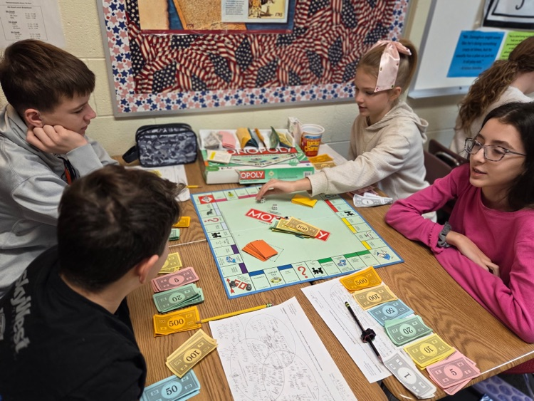 On Friday, Mr. Donoghue's 6th grade Social Studies students learned about different types economic systems through playing Monopoly. #wearemuir