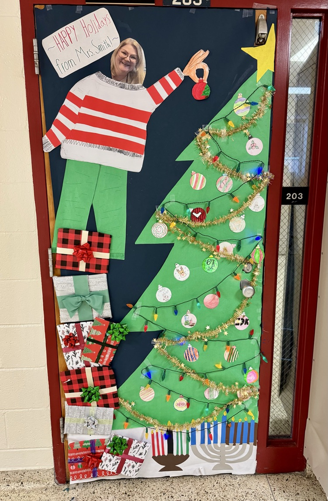 Door decorating fun at Muir! Congrats to our winning classes, Ms. Doggett, Ms. Buell and Ms. Smith. Impressive creativity and holiday spirit by all! #wearemuir
