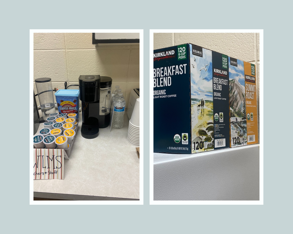 Picture of the Keurig and K-Cups supplied by our PTSA