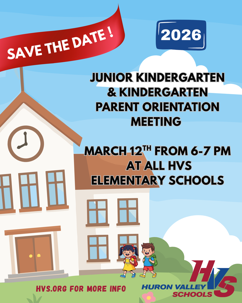 gfx with kids walking into school and the words JUNIOR KINDERGARTEN & KINDERGARTEN PARENT ORIENTATION MEETING   MARCH 12TH FROM 6-7 PM  AT ALL HVS ELEMENTARY SCHOOLS