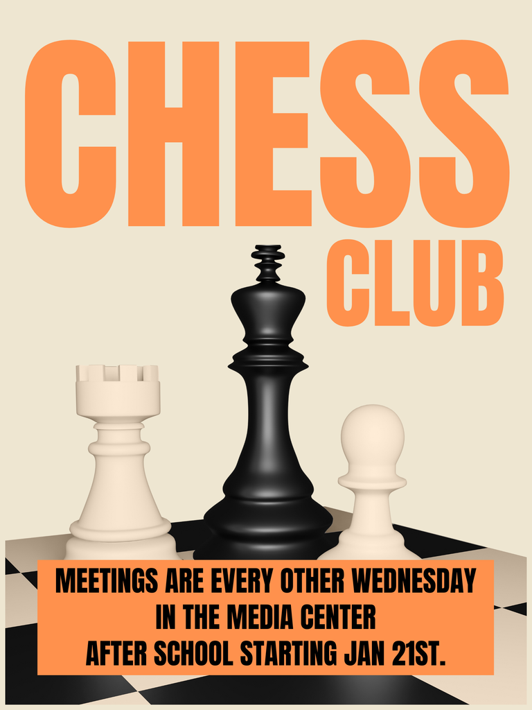 Chess Club is starting back up! See Mrs. Bagchi in room 501 with any questions.