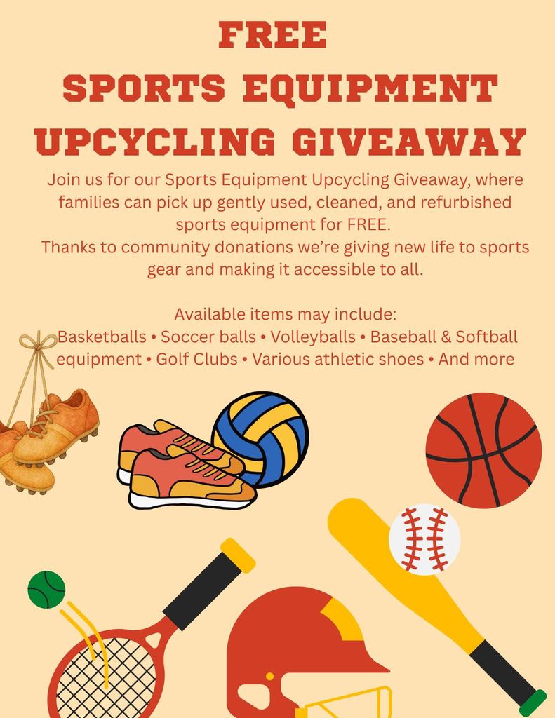 Flyer with information on sports equipment upcycling giveaway